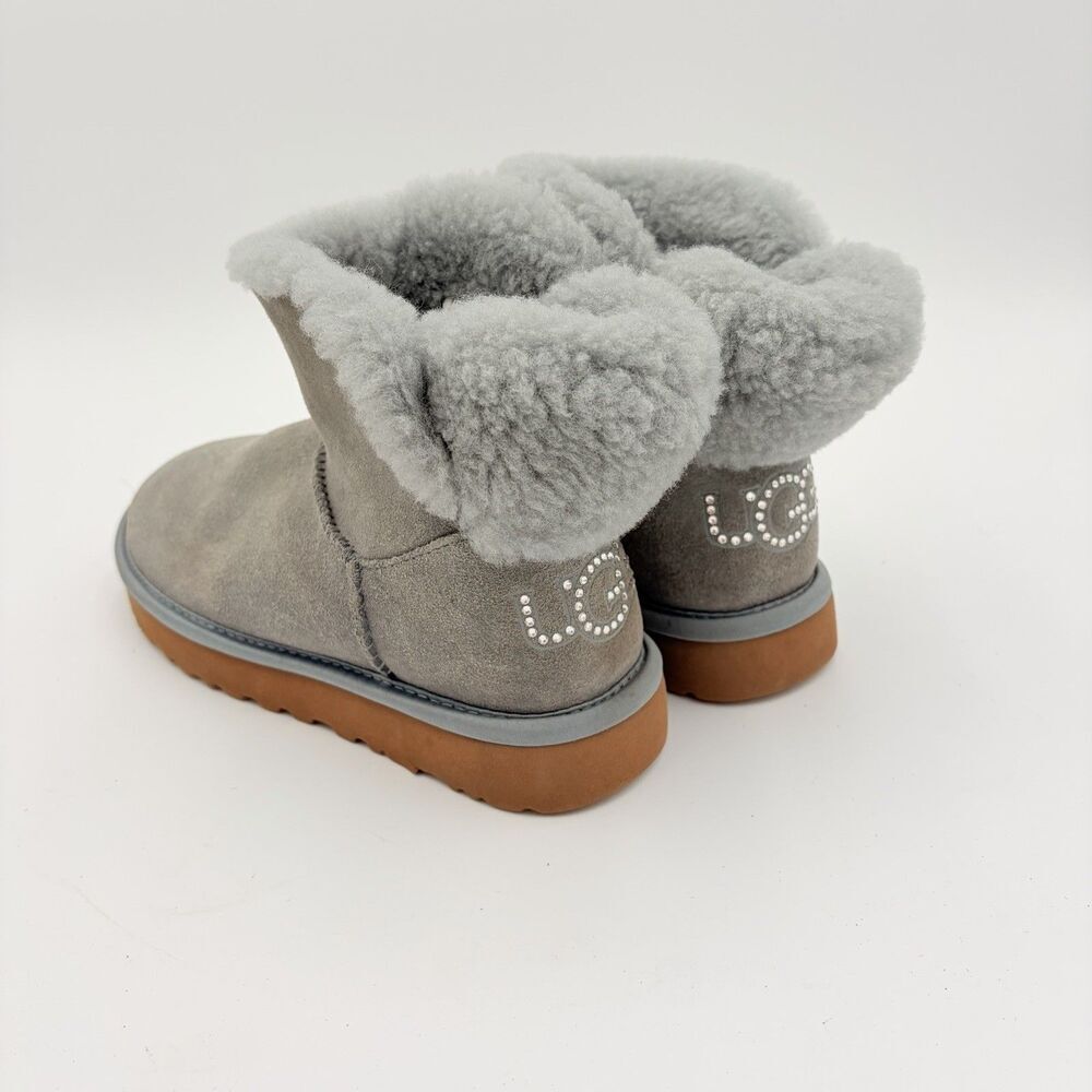 UGG Classic Mini BLING Boots Gray SUEDE SHEARLING Women’s 6